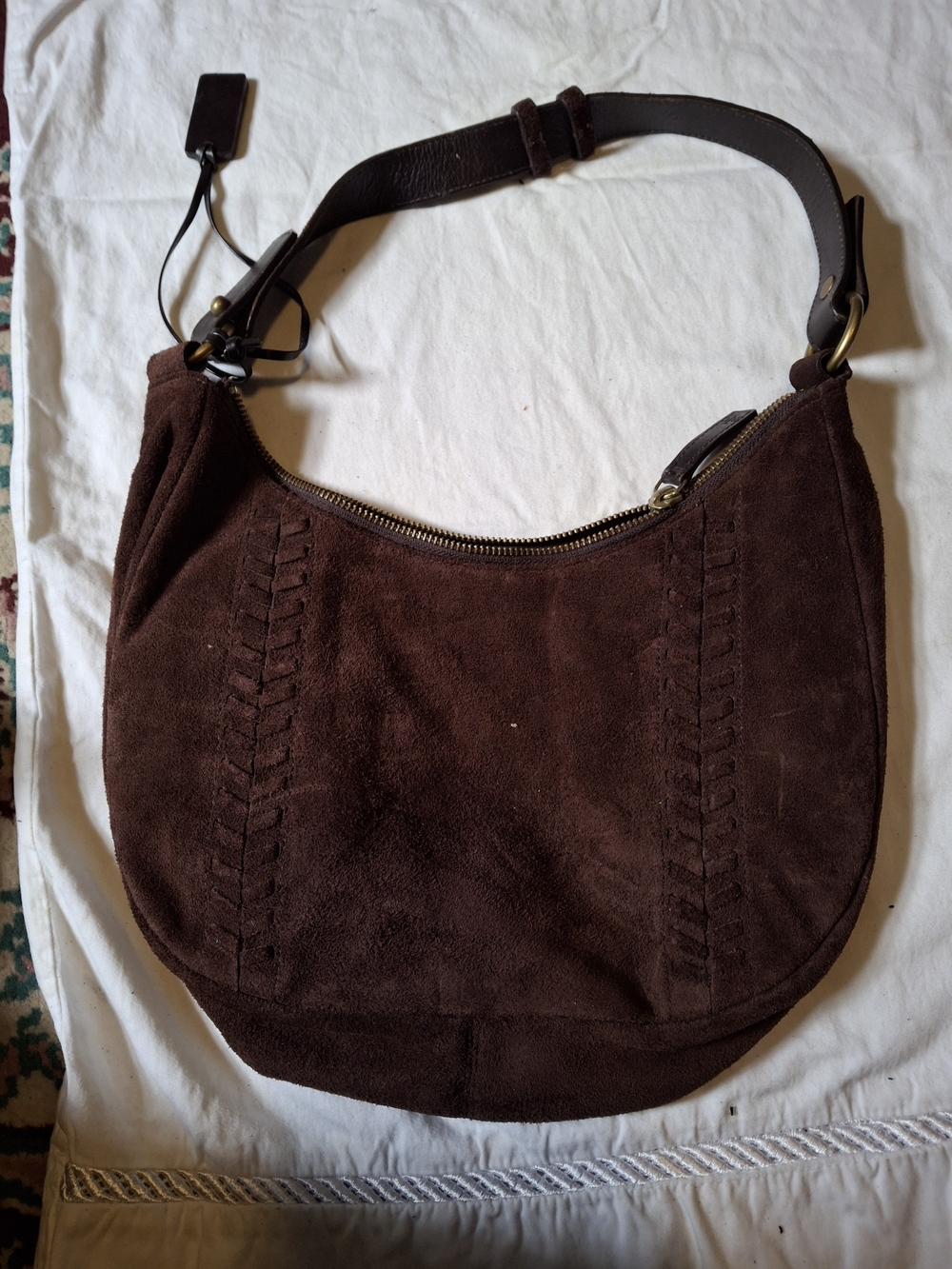Ralph Lauren Brown Suede Hobo Shoulder Bag Whipstitch Boho